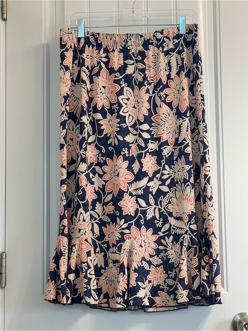 SJS Navy Midi Skirt with Peach Floral Print